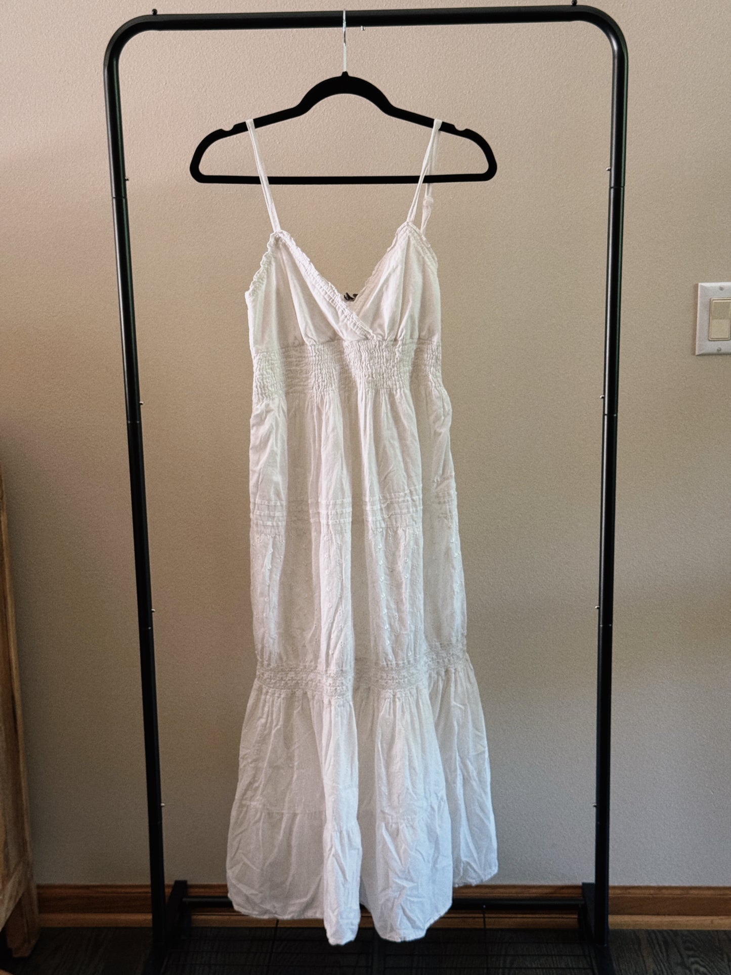 white tiered maxi dress