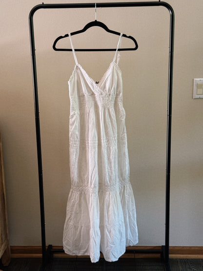 white tiered maxi dress