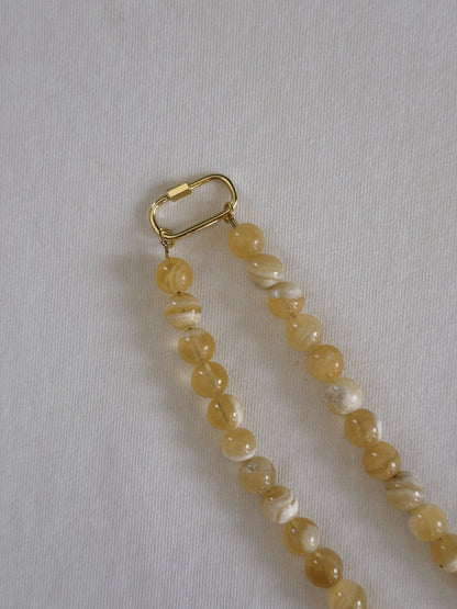 yellow honey beaded carabiner necklace